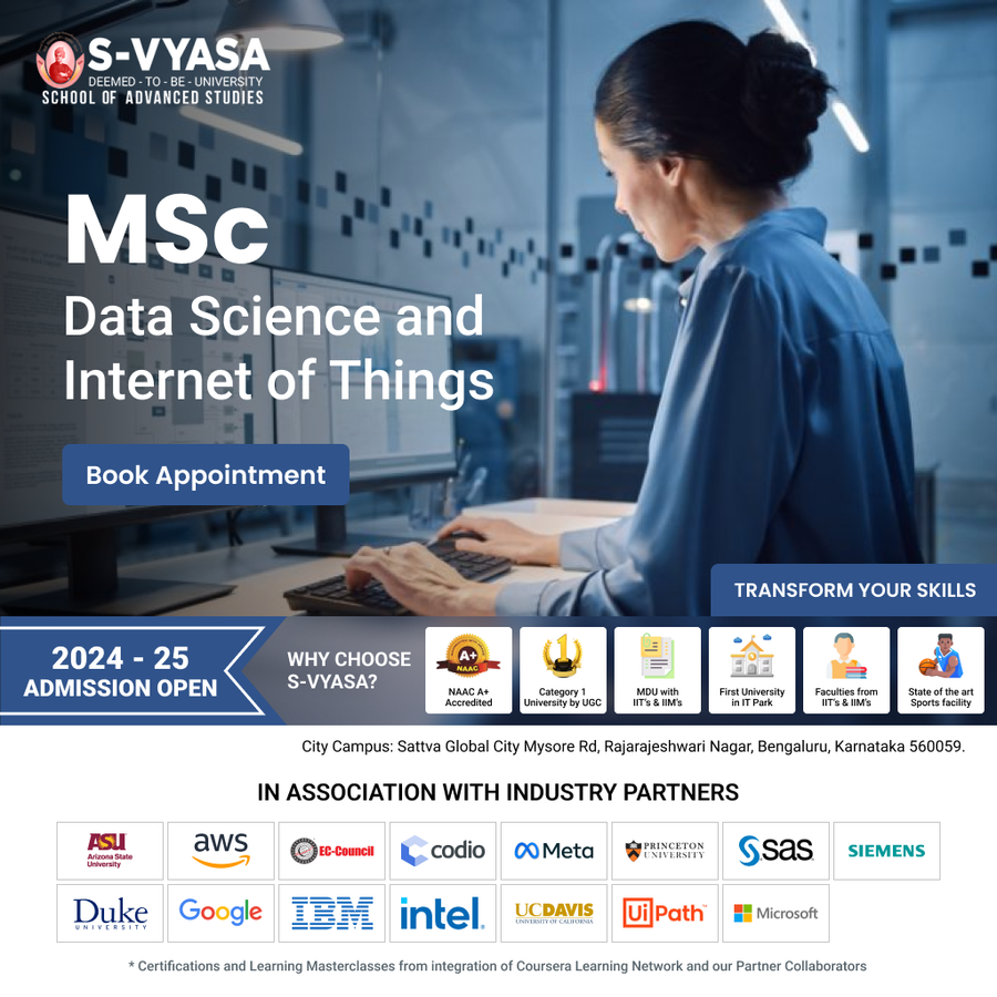 MSc Data Science and Internet of Things at S-VYASA University (Deemed-to-be-University), Bengaluru/Bangalore